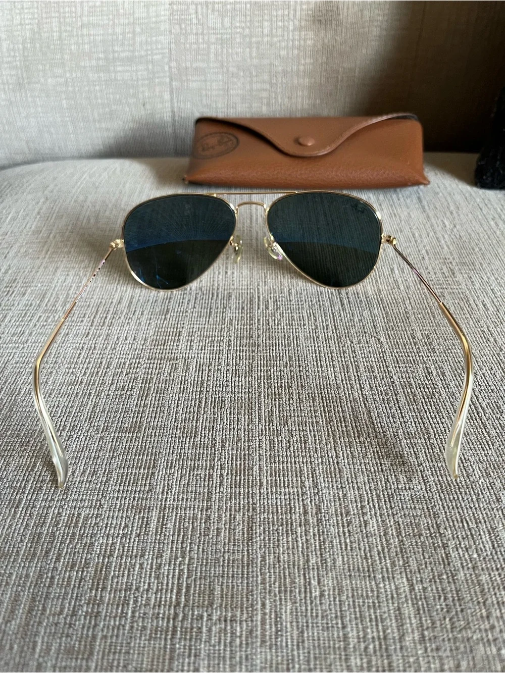 Ray-Ban Gold Aviator Sunglasses with Dark Green Lenses